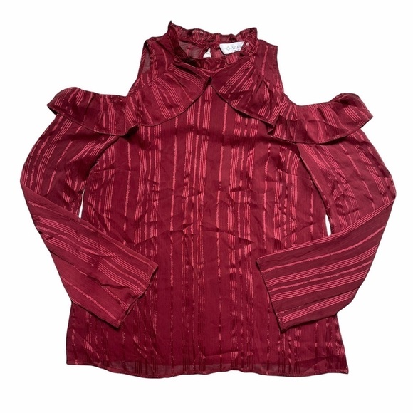 Wayf Red Striped Metallic Cold Shoulder Blouse M - Picture 1 of 6